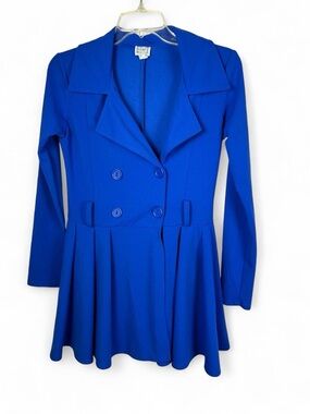 Vamp Vintage Royal Blue Double-Breasted Peplum Coat